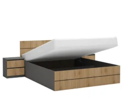 Camera da letto completa con letto contenitore 160x200 cm rovere cannettato e grafite CMG50