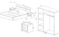 Camera da letto completa con letto contenitore 140x200 cm bianco lucido e noce CDLU39