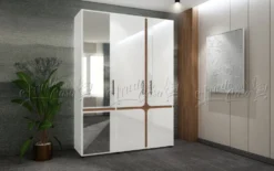 Camera da letto completa con letto contenitore 140x200 cm bianco lucido e noce CDLU39