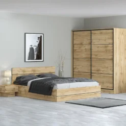 Camera da letto completa con letto contenitore 160x200 cm in rovere naturale CMG35
