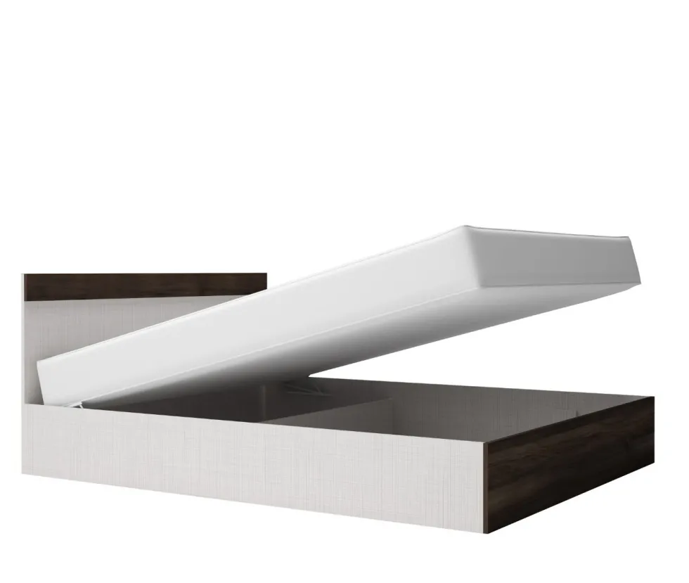 Camera da letto completa con letto contenitore 160x200 cm wengè e lino bianco CMG3