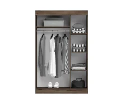 Camera da letto completa con letto contenitore 160x200 cm wengè e lino bianco CMG3