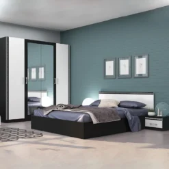 Camera da letto completa elegante con letto 160x200 cm bianca e nera CMG13
