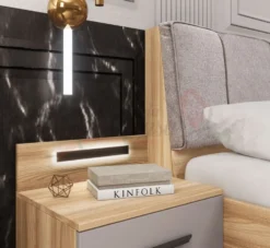 Camera da letto completa legno naturale e grigio chiaro CDLI37
