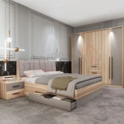 Camera da letto completa legno naturale e grigio chiaro CDLI37