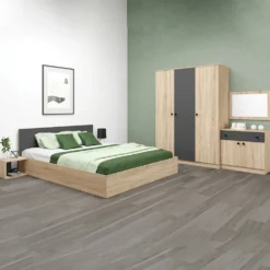 Camera da letto completa 160x200 cm in rovere e antracite CDMG1