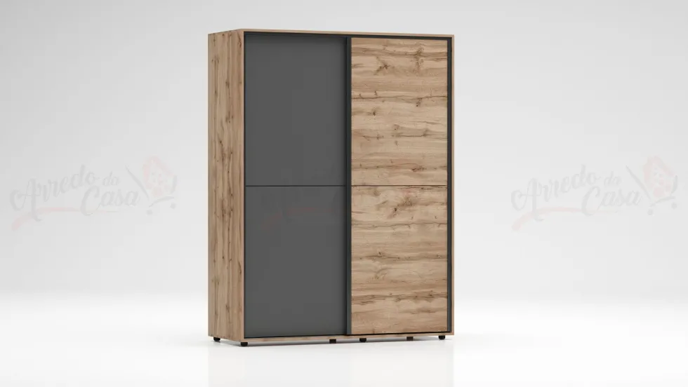 Camera da letto completa 160x200 con comò e specchio effetto legno rovere e antracite CMG44