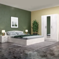Camera da letto completa 160x200 design moderno effetto legno bianco CMG39