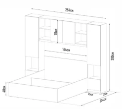 Camera da letto con armadio a ponte 254x200 cm rovere e antracite CMG49