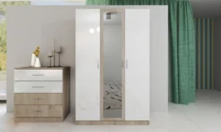 Camera da letto matrimoniale completa 160x200cm Rovere chiaro/Bianco Lucido CDLI40