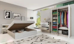 Camera da letto matrimoniale completa 160x200cm Rovere chiaro/Bianco Lucido CDLI40