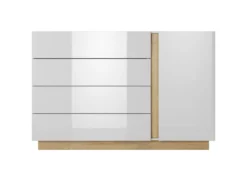 Camera da letto matrimoniale completa moderna bianco con dettagli rovere CDLLK1