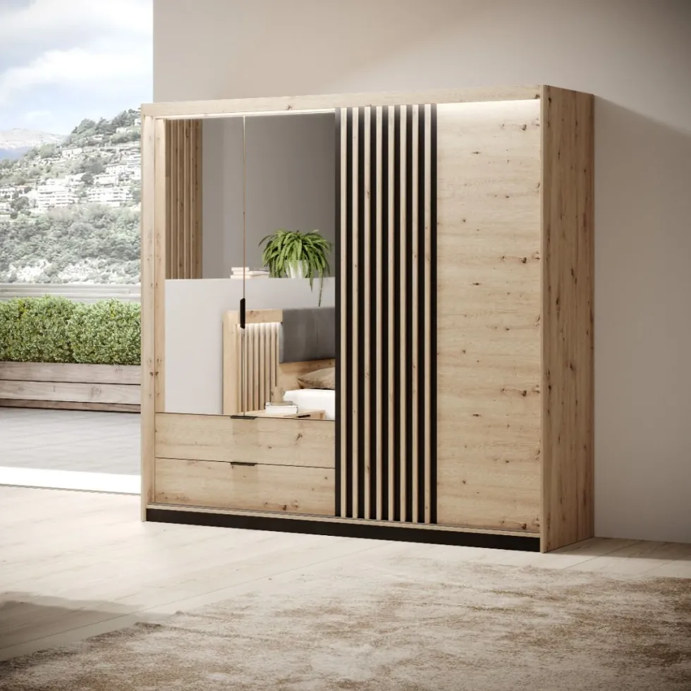 Camera da letto matrimoniale completa moderna rovere e nero CDLLK9