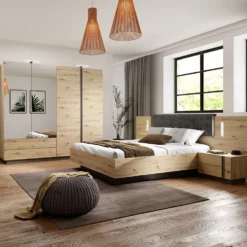 Camera da letto matrimoniale completa moderna rovere con dettagli grigio grafite CDLLK1