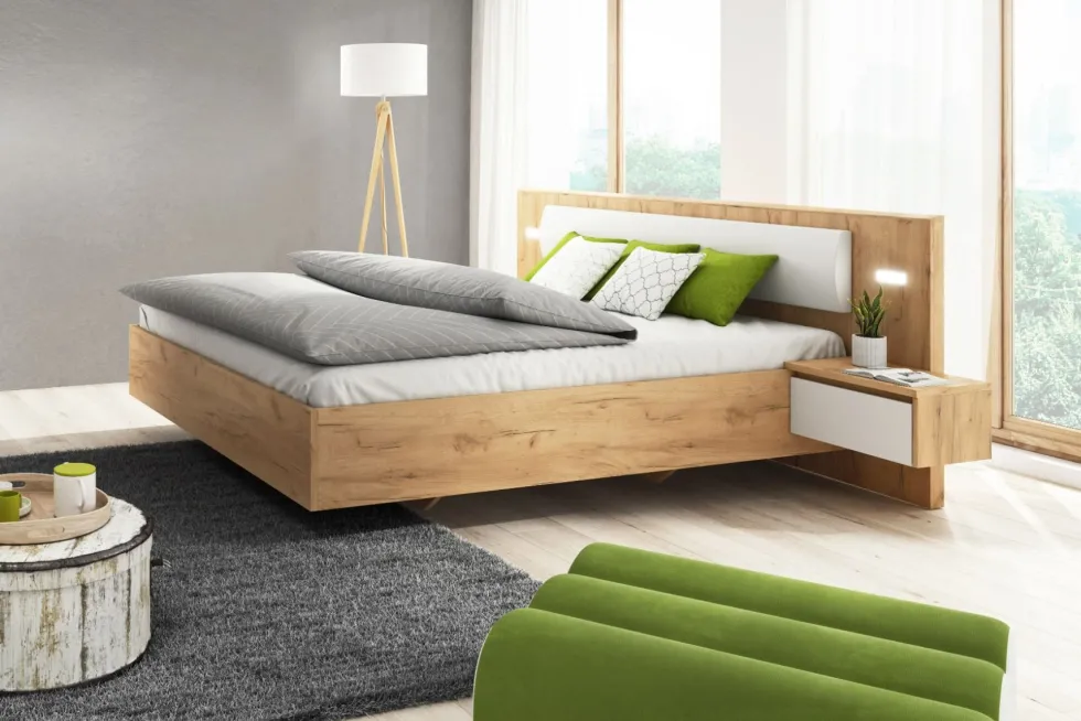 Camera da letto matrimoniale completa moderna bianco e rovere CDLLK10