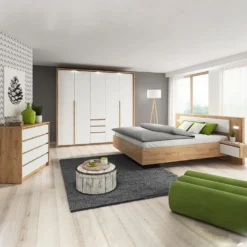 Camera da letto matrimoniale completa moderna bianco e rovere CDLLK10