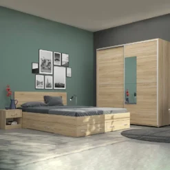 Camera da letto matrimoniale 160x200 completa effetto legno sonoma CMG43