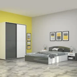 Camera da letto matrimoniale 160x200 completa design effetto laccato bianco lucido e antracite CMG42