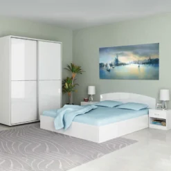 Camera da letto matrimoniale 160x200 completa design effetto laccato bianco lucido CMG42
