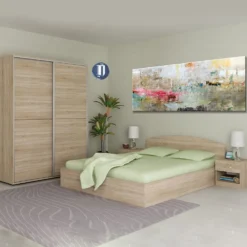 Camera da letto matrimoniale 160x200 completa design effetto legno sonoma CMG42