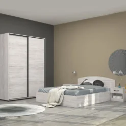Camera da letto matrimoniale 160x200 completa design effetto legno bianco CMG42
