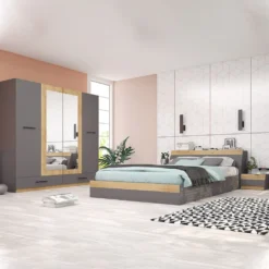 Camera da letto moderna completa 160x200 cm grafite e rovere CMG15