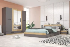 Camera da letto moderna completa 160x200 cm grafite e rovere CMG15