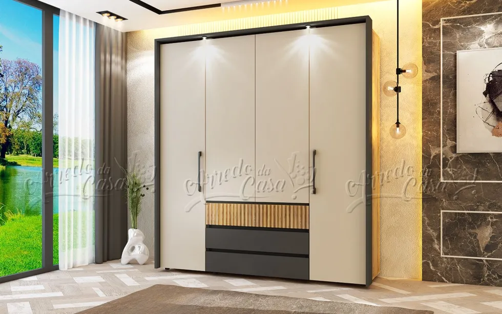 Camera matrimoniale completa 160x200 cm in rovere scuro, beige e grafite CDLU40