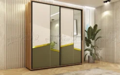 Camera matrimoniale completa 160x200 cm con letto contenitore in noce, beige e verde oliva CDLU38