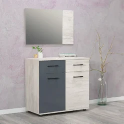 Camera matrimoniale completa 160x200 cm in rovere bianco e grigio lucido CMG31