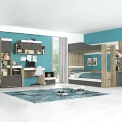 Cameretta completa con letto a castello 90x200 cm rovere, antracite e bianco CBG10