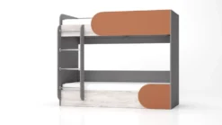 Cameretta completa con letto a castello grigio, bianco legno, arancio CBG1