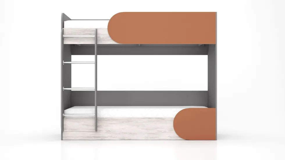Cameretta completa con letto a castello grigio, bianco legno, arancio CBG1
