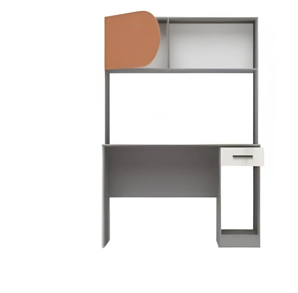 Cameretta completa con letto a castello grigio, bianco legno, arancio CBG1