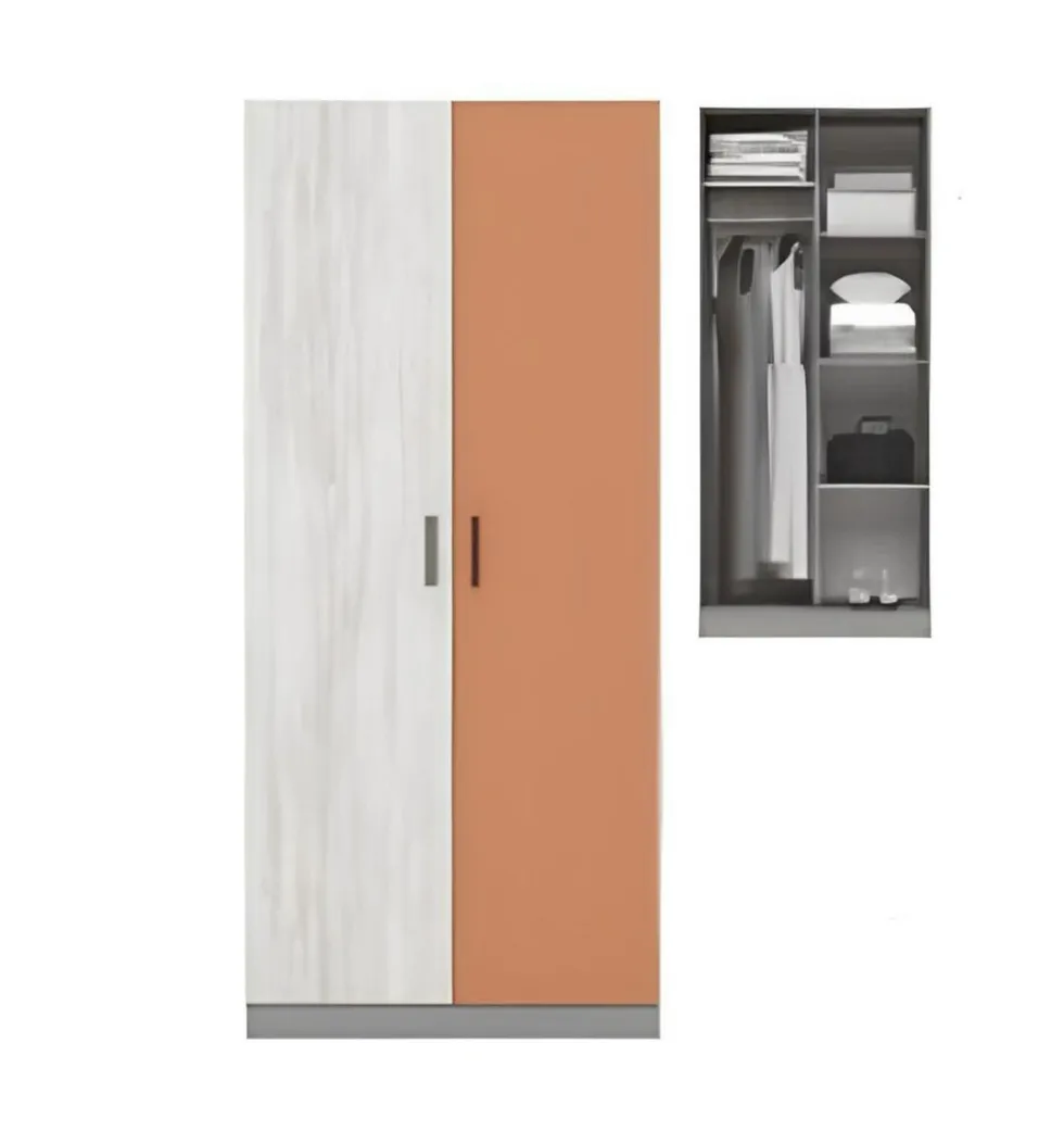 Cameretta completa con letto a castello grigio, bianco legno, arancio CBG1