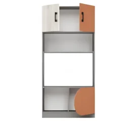 Cameretta completa con letto a castello grigio, bianco legno, arancio CBG1
