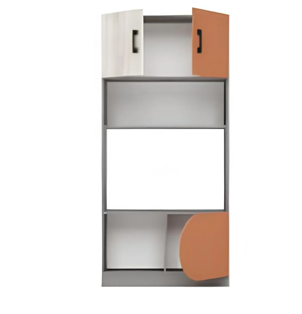Cameretta completa con letto a castello grigio, bianco legno, arancio CBG1