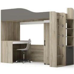Cameretta moderna a soppalco con scrivania 96x180x232 cm in rovere, antracite e bianco CBG19
