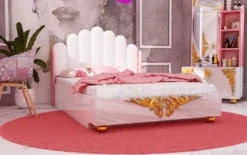 Cameretta moderna completa 120x190 cm bianco marmo e rosa CCU20