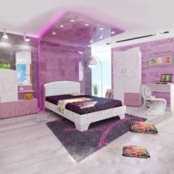 Cameretta moderna per ragazza bianca e rosa CCU3