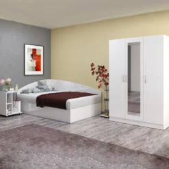 Cameretta 120x190 con letto a una piazza e mezza ad angolo e comodino moderno bianco lucido CBG9