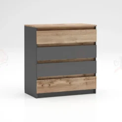 Cassettiera economica con 4 cassetti rovere e grigio lucido CG2