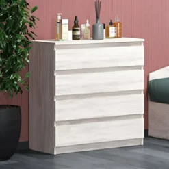 Cassettiera economica con 4 cassetti bianco legno CG2
