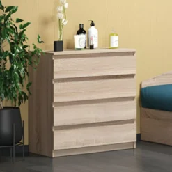 Cassettiera economica con 4 cassetti rovere chiaro CG2