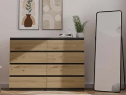 Cassettiera moderna con 8 cassetti 138x40x97 cm rovere e antracite CMMT13
