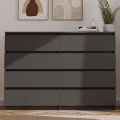 Cassettiera moderna con 8 cassetti 138x40x97 cm nera CMMT13