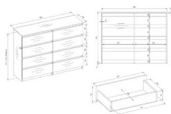 Cassettiera moderna con 8 cassetti 138x40x97 cm nera CMMT13