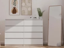 Cassettiera moderna con 8 cassetti 138x40x97 cm bianca CMMT13