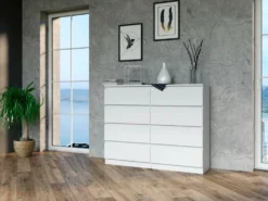 Cassettiera moderna con 8 cassetti 120x40x97 cm bianca CMMT12