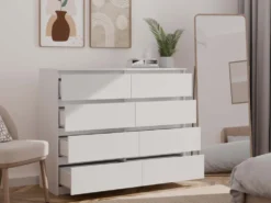 Cassettiera moderna con 8 cassetti 120x40x97 cm bianca CMMT12